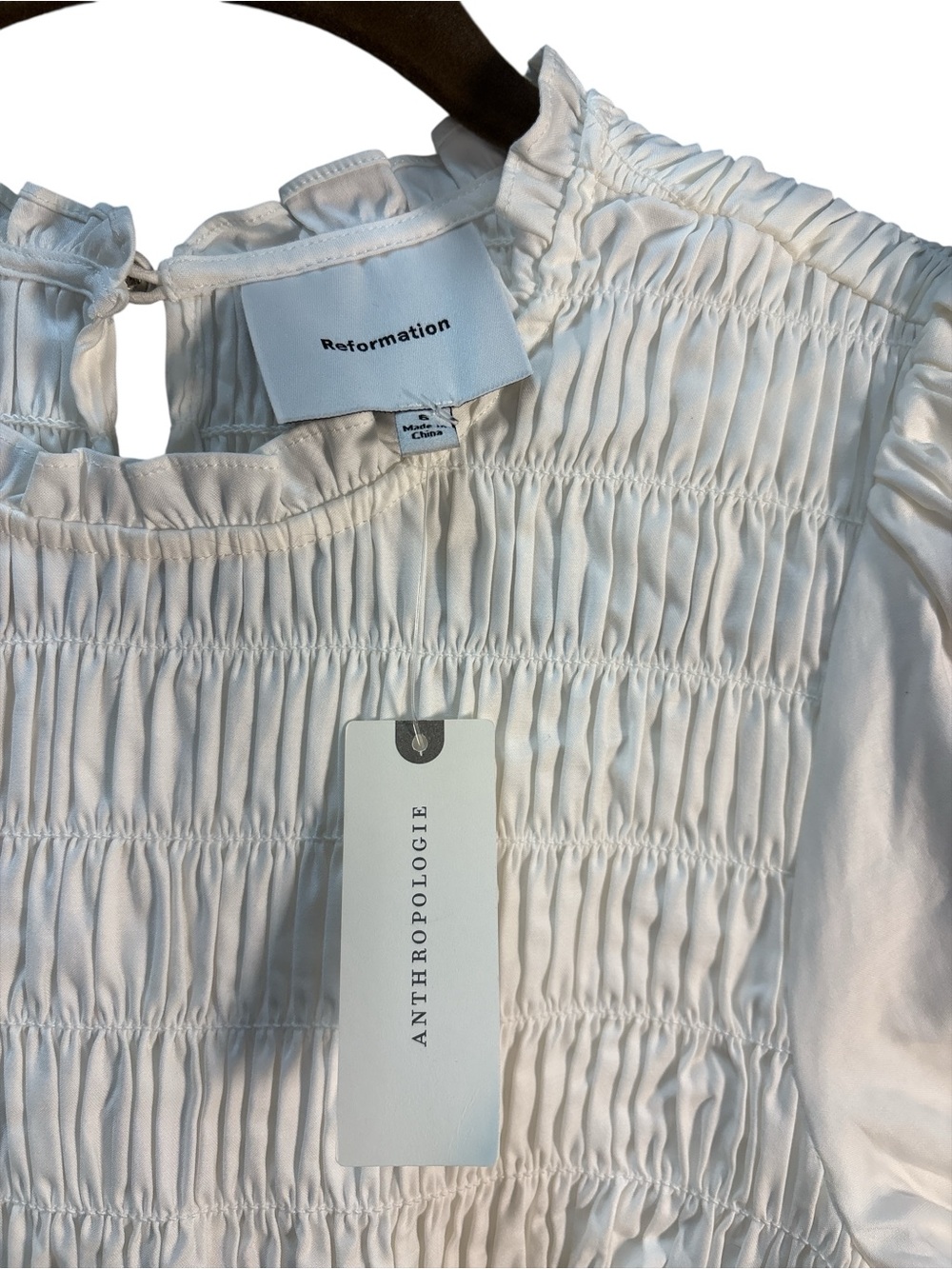 NWT Reformation Leannah Puff Sleeve Smocked Mini Dress White Size 6 MSRP $228 - Picture 7 of 9